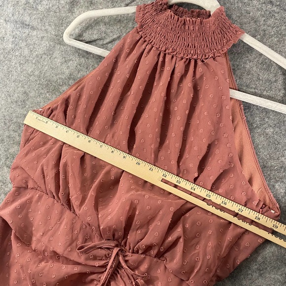 Lulus Mini Dress Large Marsala Pink Halter Ruched Sleeveless Place and Time - Picture 8 of 14